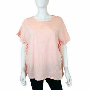 Kensie Womens Pink Short Sleeve Henley Ruffled Oversized Blouse Size Small S